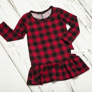 Sweet Claire Girls Buffalo Plaid Ruffle Dress Size 2T | Red Black Check Dress